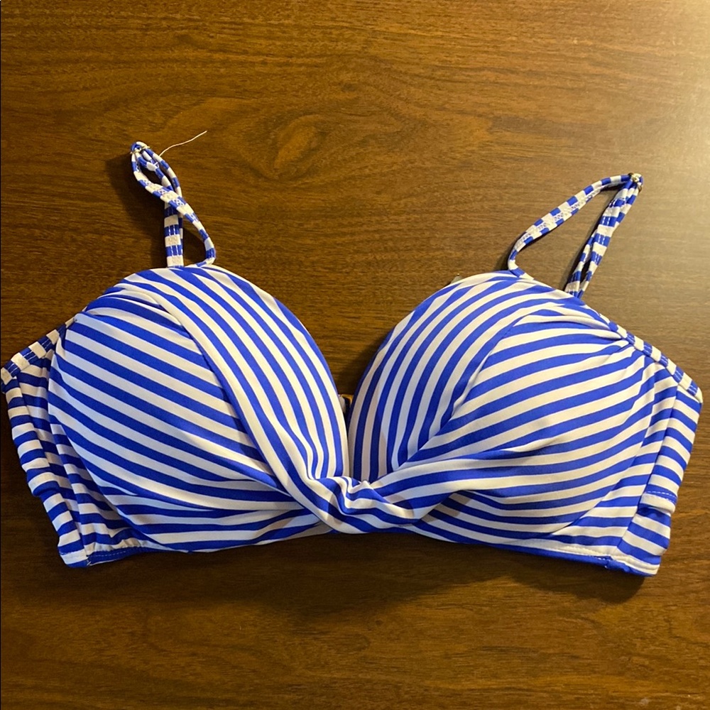 Nicole Miller Blue and White Striped Bikini Top with Underwire Support